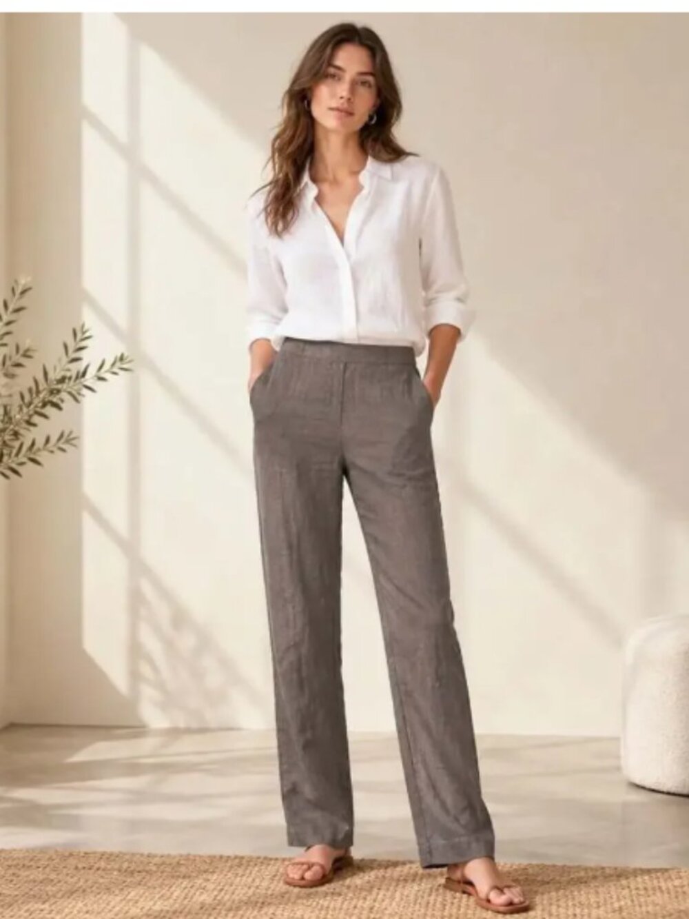Eileen Fisher Linen Pants in Gray Pockets Sustainable size 18W